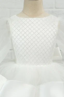 Marfim manga comprida flor menina vestido