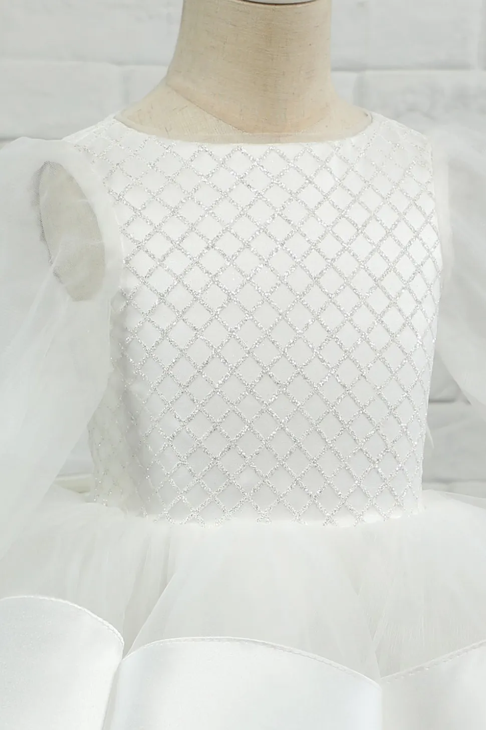 Marfim manga comprida flor menina vestido