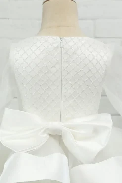 Marfim manga comprida flor menina vestido