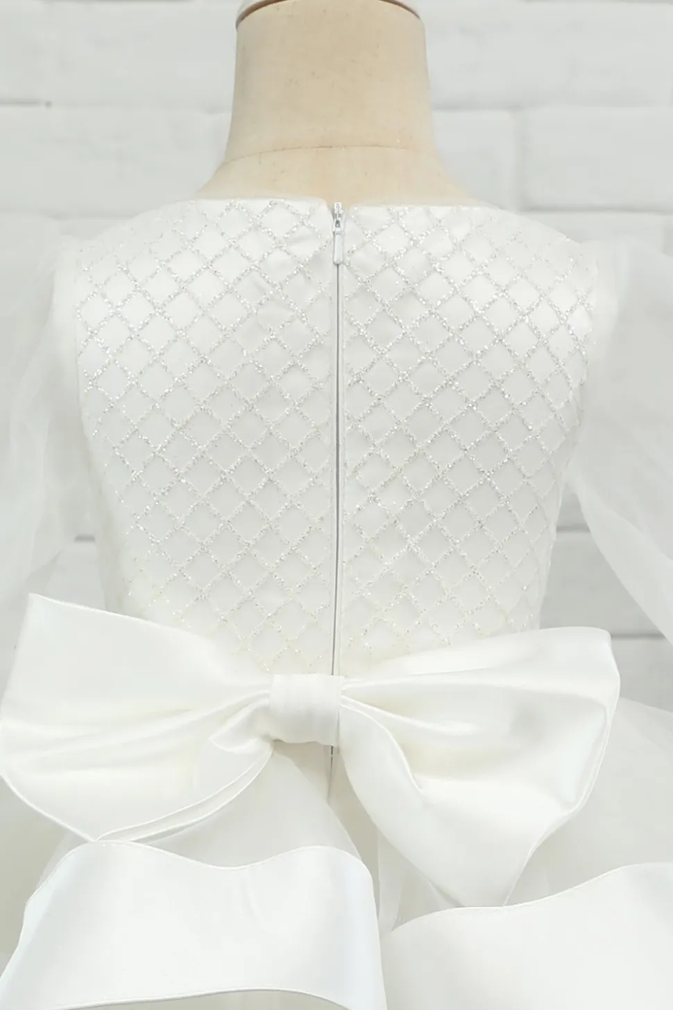 Marfim manga comprida flor menina vestido
