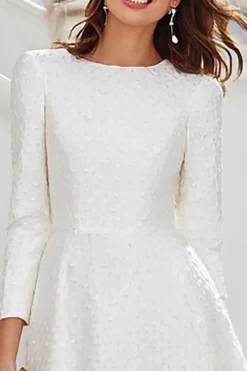 Marfim manga longa uma linha midi vestido de noivado com babados