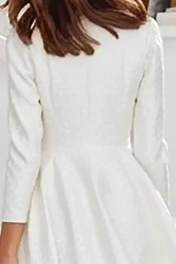 Marfim manga longa uma linha midi vestido de noivado com babados