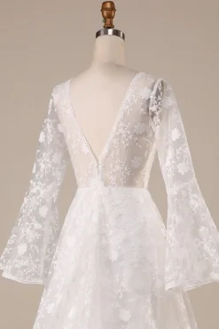 Marfim Mangas Compridas A-Line Vestido de Noiva