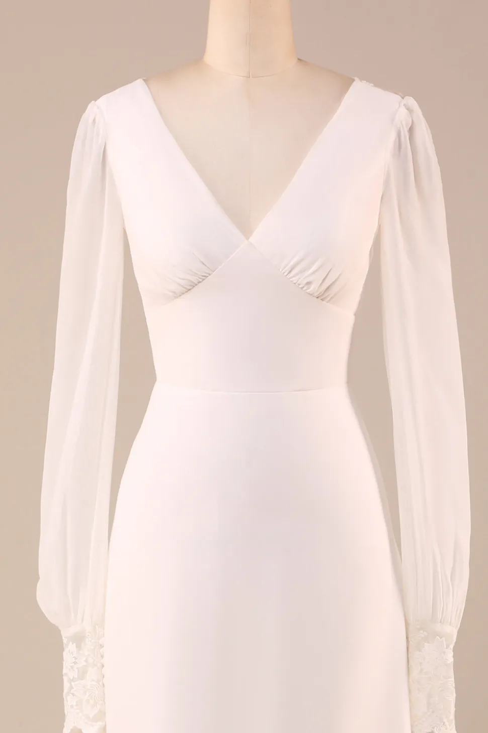 Marfim mangas compridas Boho Chiffon Open Back Vestido de Noiva