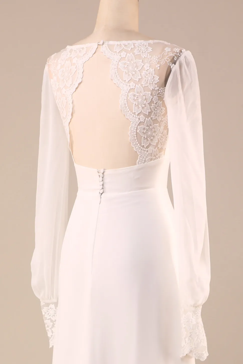 Marfim mangas compridas Boho Chiffon Open Back Vestido de Noiva