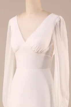 Marfim mangas compridas Boho Chiffon Open Back Vestido de Noiva