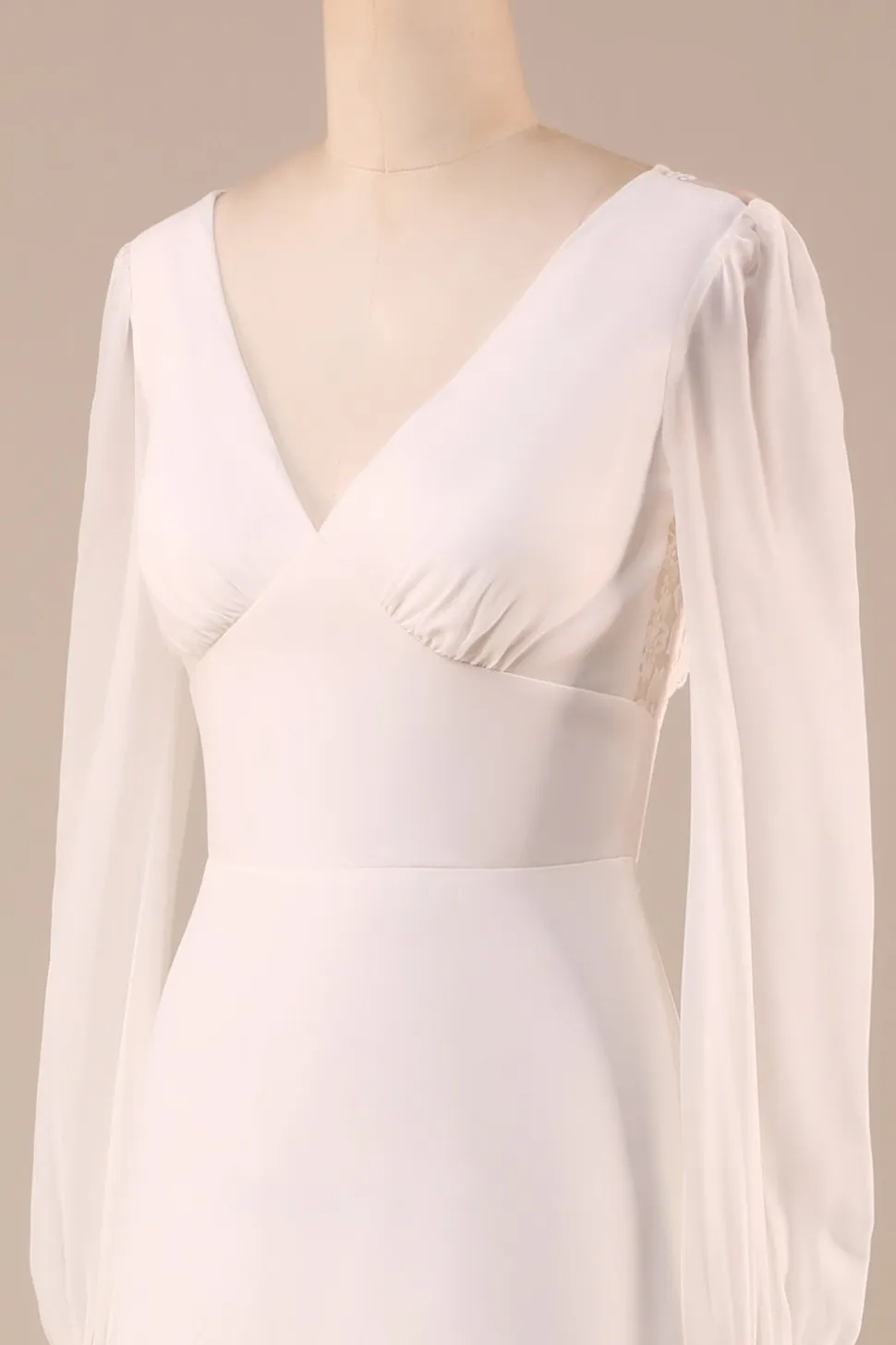 Marfim mangas compridas Boho Chiffon Open Back Vestido de Noiva