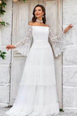 Marfim Mangas Compridas Vestido de Noiva