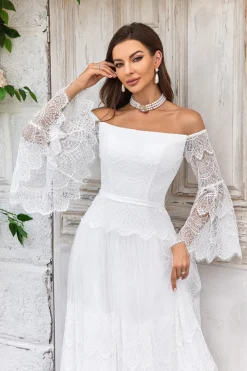Marfim Mangas Compridas Vestido de Noiva