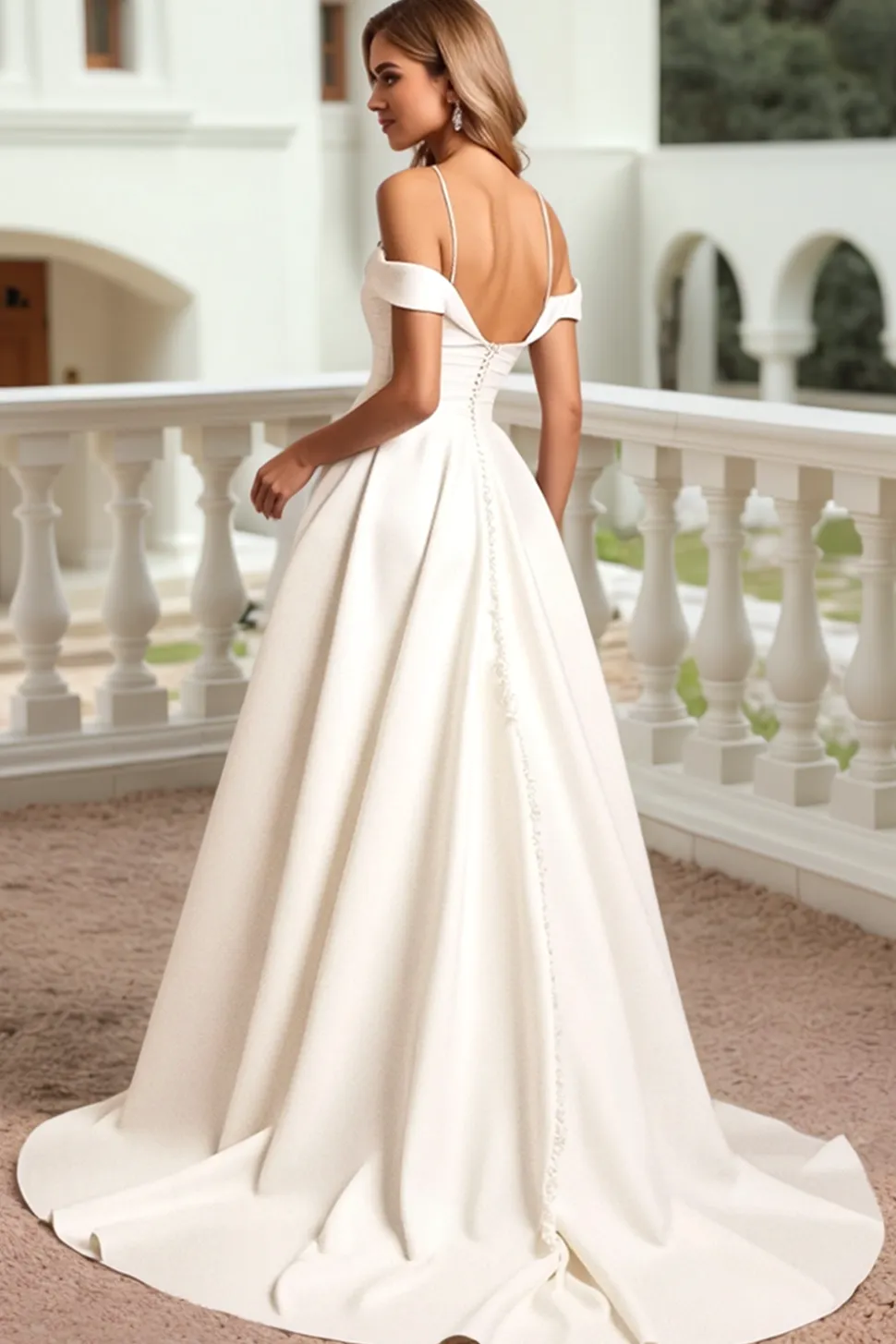 Marfim Ombro Frio De Baile/Princesa Cetim Longos Vestidos de Noiva