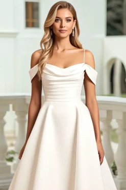 Marfim Ombro Frio De Baile/Princesa Cetim Longos Vestidos de Noiva