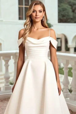 Marfim Ombro Frio De Baile/Princesa Cetim Longos Vestidos de Noiva