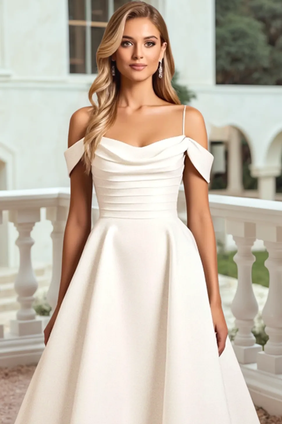 Marfim Ombro Frio De Baile/Princesa Cetim Longos Vestidos de Noiva
