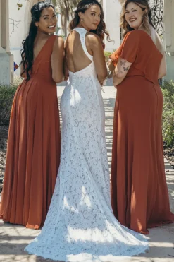 Marfim Open Back Boho Lace Vestido de noiva