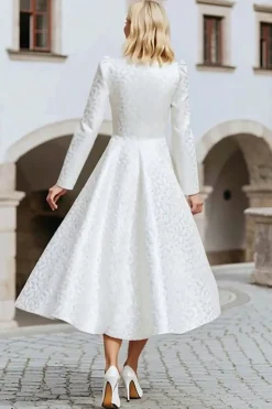 Marfim Pescoço Redondo Jacquard Uma Linha Courthouse Vestido de Noiva