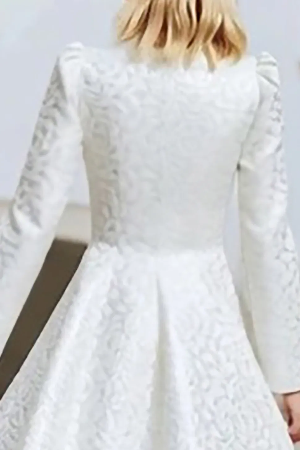 Marfim Pescoço Redondo Jacquard Uma Linha Courthouse Vestido de Noiva