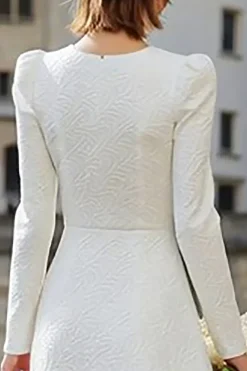 Marfim Pescoço Redondo Uma Linha Manga Longa Midi Vestido de Noivado