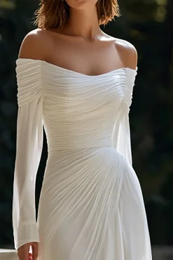 Marfim Ruched fora do ombro bainha vestido de noiva
