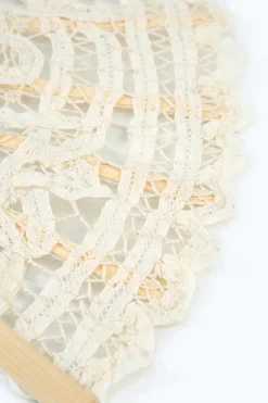 Marfim 1920s Hollow Lace Fan com Franjas