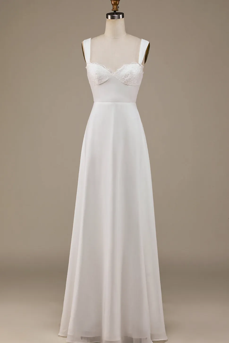 Marfim Scoop Neck Boho vestido de noiva com renda