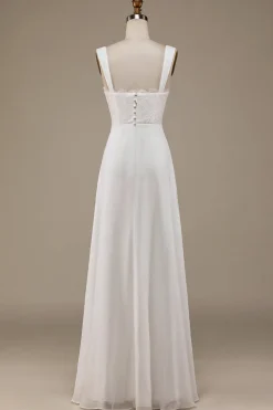 Marfim Scoop Neck Boho vestido de noiva com renda