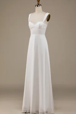 Marfim Scoop Neck Boho vestido de noiva com renda