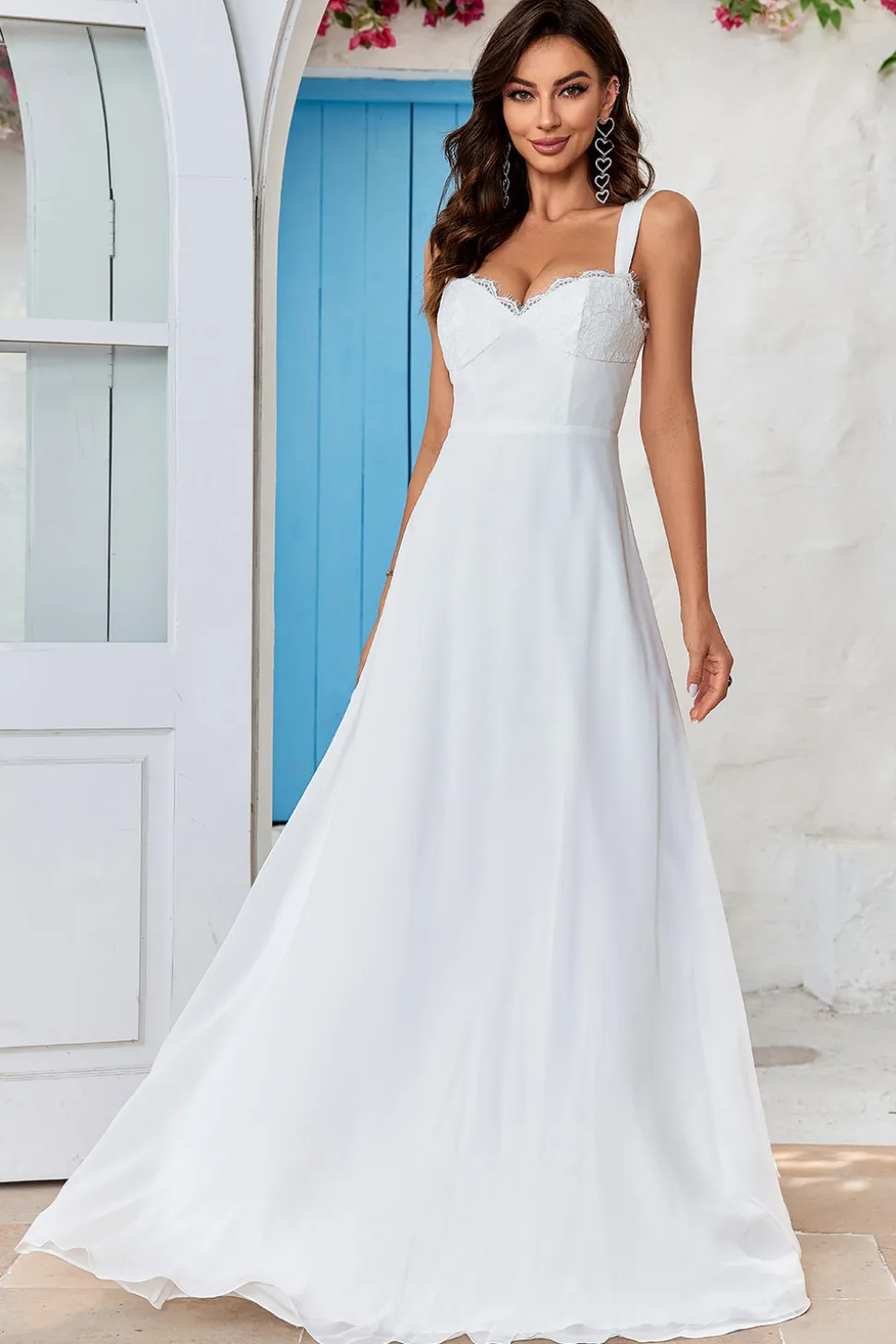 Marfim Scoop Neck Boho vestido de noiva simples com renda