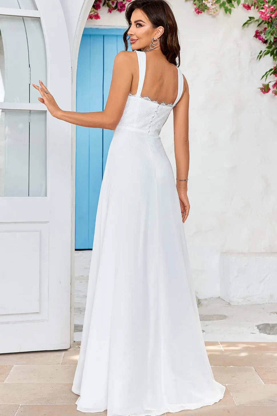 Marfim Scoop Neck Boho vestido de noiva simples com renda