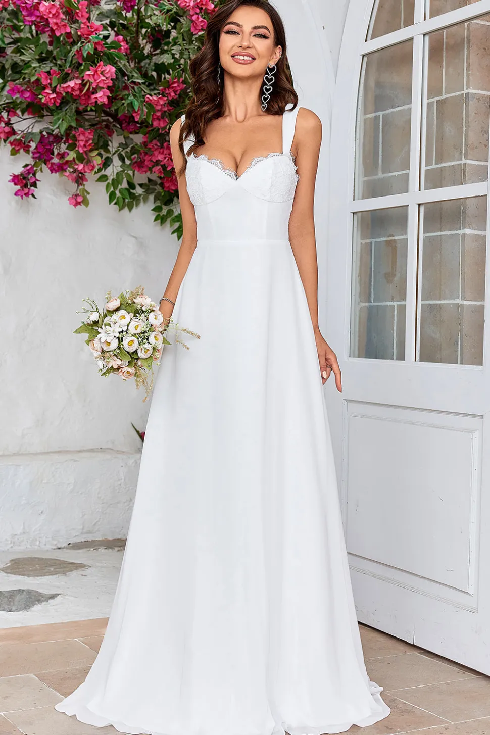 Marfim Scoop Neck Boho vestido de noiva simples com renda