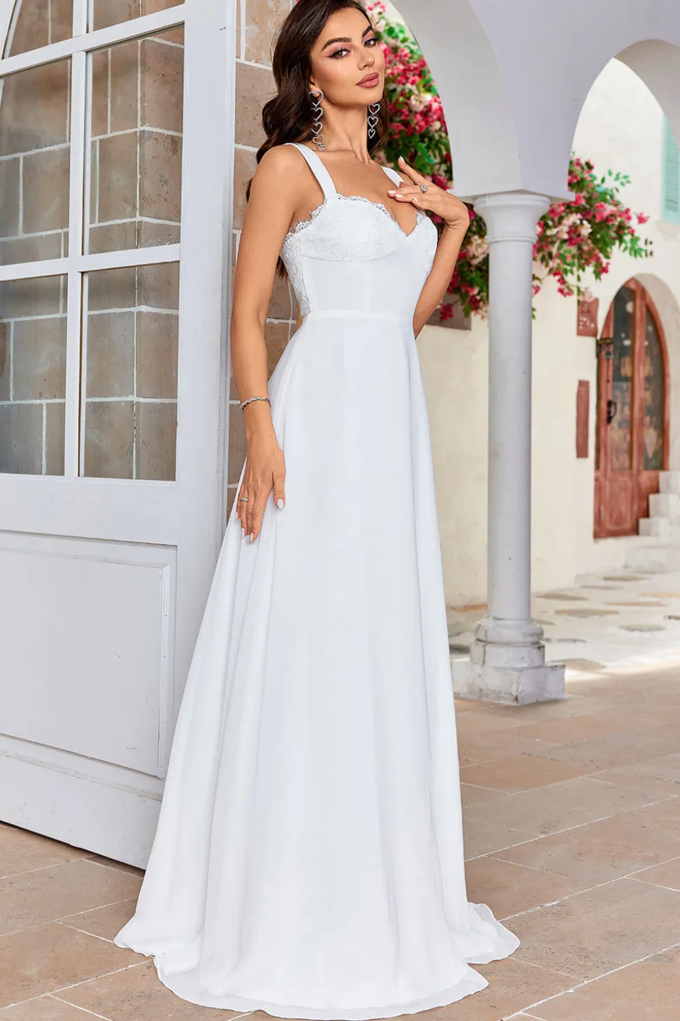 Marfim Scoop Neck Boho vestido de noiva simples com renda