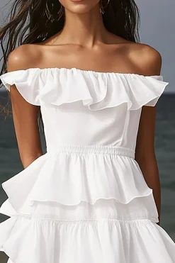 Marfim Sem Ombros Babados Midi Vestido De Noiva Simples
