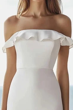 Marfim Sem Ombros Bainha Midi Vestido De Noiva Simples