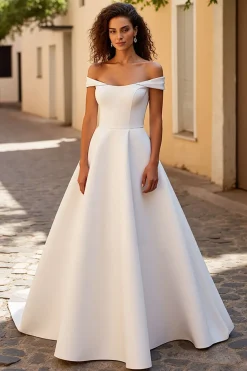 Marfim Sem Ombros De Baile/Princesa Cetim Longos Vestido de Noiva