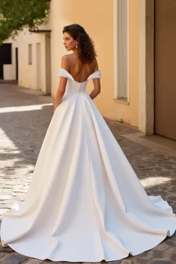 Marfim Sem Ombros De Baile/Princesa Cetim Longos Vestido de Noiva