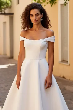 Marfim Sem Ombros De Baile/Princesa Cetim Longos Vestido de Noiva
