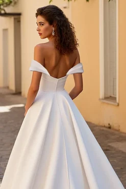 Marfim Sem Ombros De Baile/Princesa Cetim Longos Vestido de Noiva