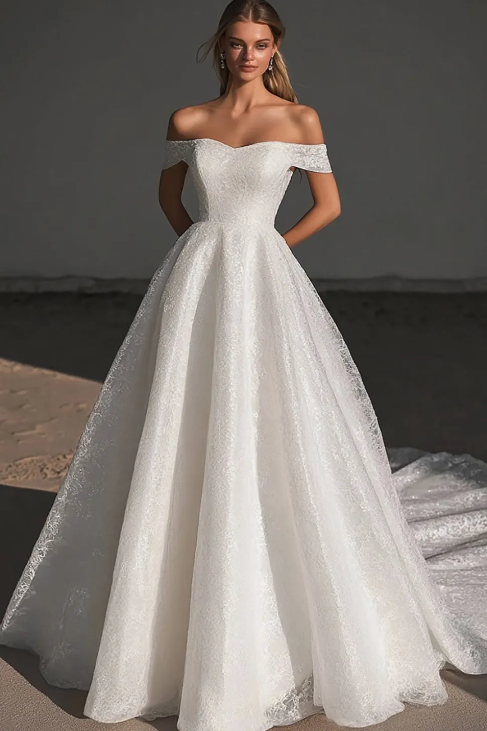 Marfim Sem Ombros Renda De Baile/Princesa Longos Vestido de Noiva