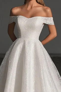 Marfim Sem Ombros Renda De Baile/Princesa Longos Vestido de Noiva
