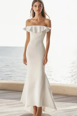Marfim Sem Ombros Trompete/sereia Longo Vestido De Noiva Simples