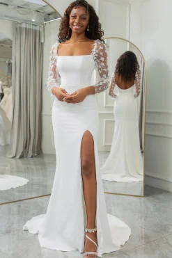 Marfim Sereia Backless Borboletas Vestido de Noiva