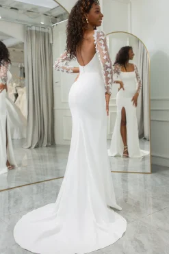 Marfim Sereia Backless Borboletas Vestido de Noiva