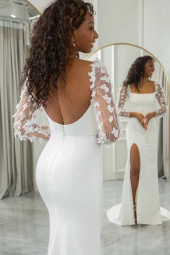 Marfim Sereia Backless Borboletas Vestido de Noiva