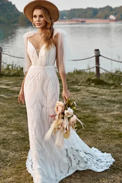 Marfim Sereia Boho Vestido de Noiva