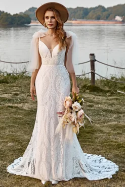 Marfim Sereia Boho Vestido de Noiva