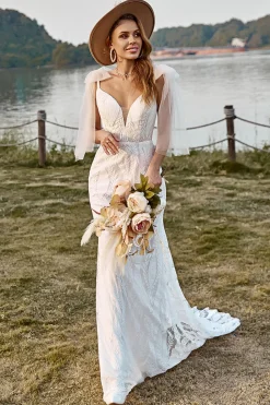Marfim Sereia Boho Vestido de Noiva