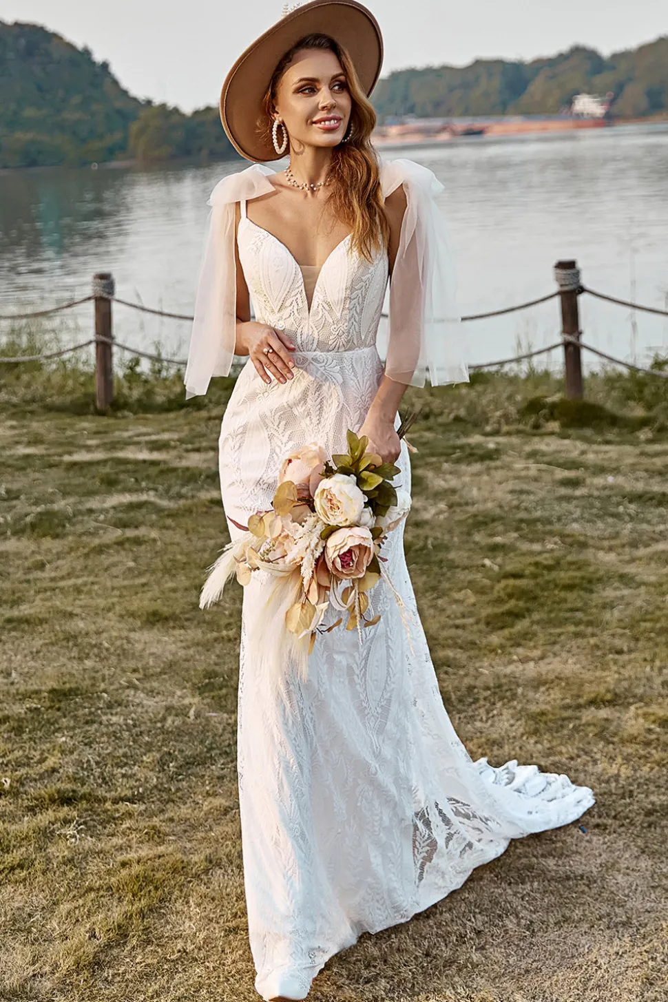 Marfim Sereia Boho Vestido de Noiva