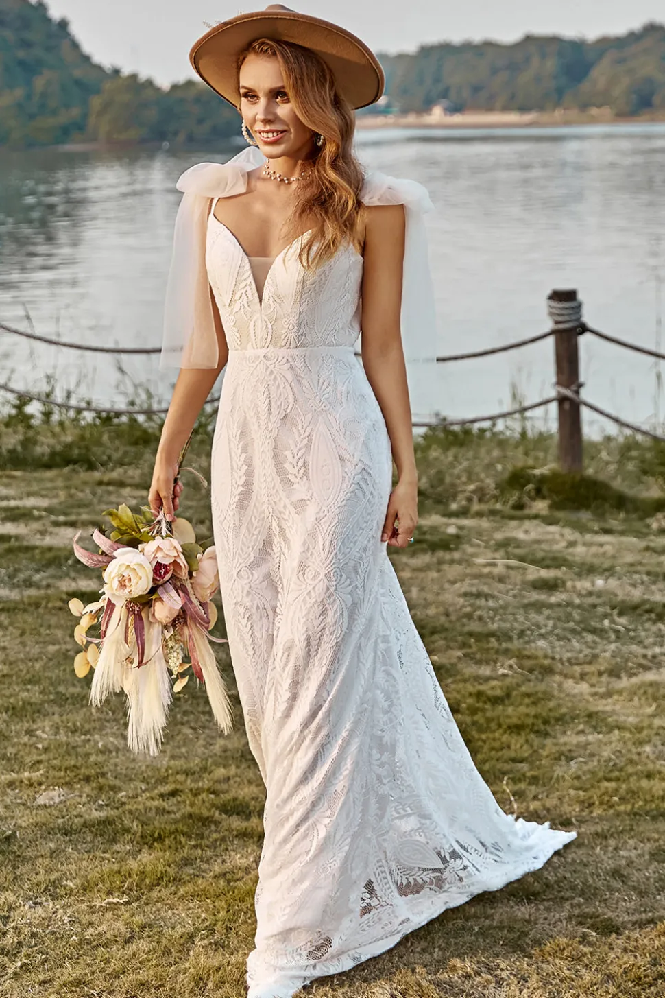 Marfim Sereia Boho Vestido de Noiva