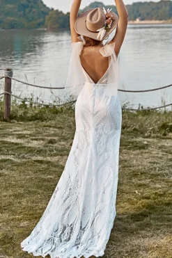 Marfim Sereia Boho Vestido de Noiva