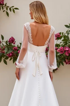 Marfim Sereia Cetim Sweep/Brush Trem Vestido de Noiva com Renda