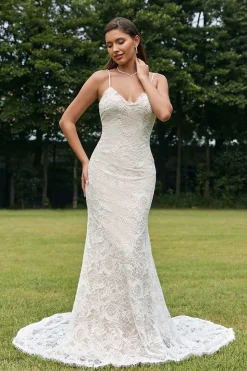 Marfim Sereia Renda Backless Vestido de Noiva